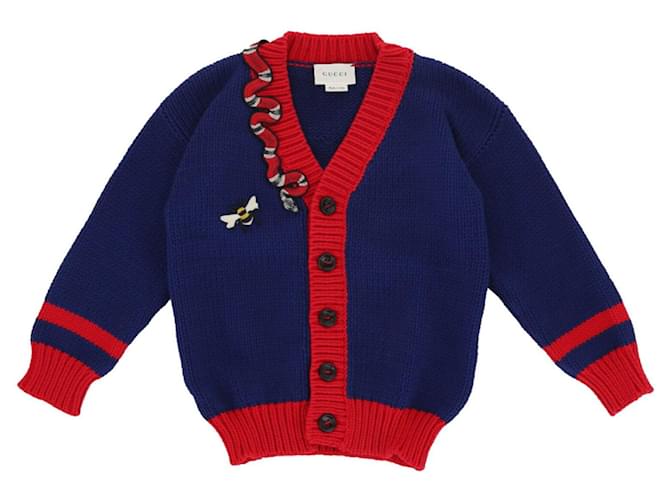 Gucci Kids Embroidered Cardigan Blue Wool  ref.380034