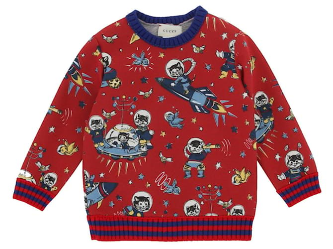 Gucci Kids Alien Print Sweater Red Cotton  ref.380042