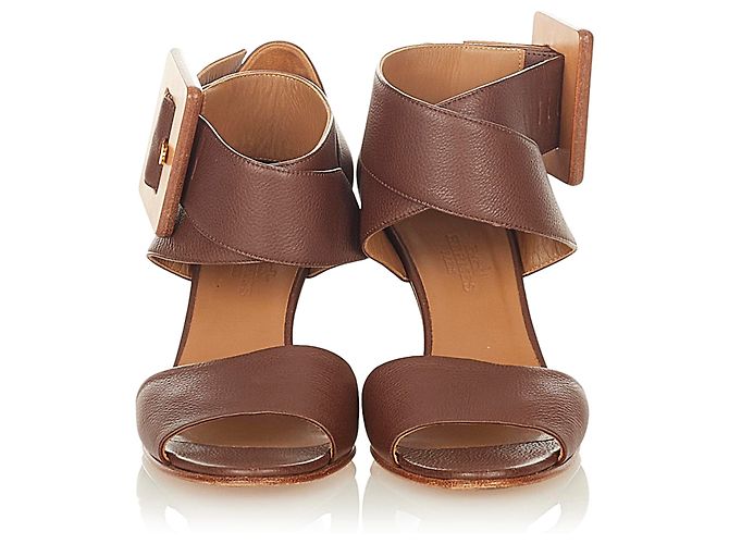Hermès Sandali con zeppa in pelle marrone Hermes Marrone scuro