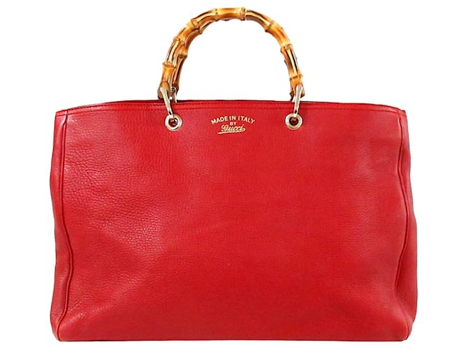 Bolsa de couro Gucci Red Bamboo Shopper Vermelho Bezerro-como bezerro  ref.380211