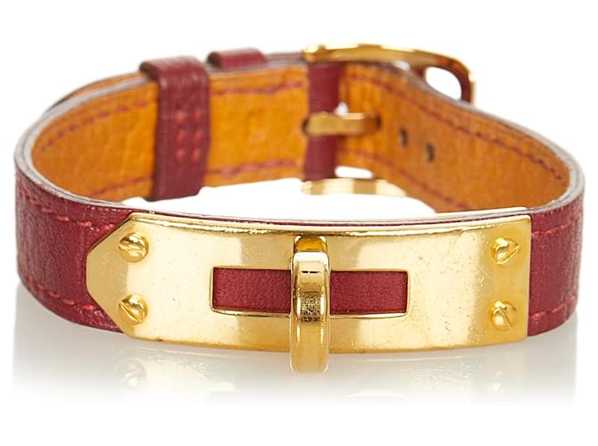 Bracelet Hermès Rouge Epsom Kelly Cuir Métal Veau façon poulain Doré  ref.380242