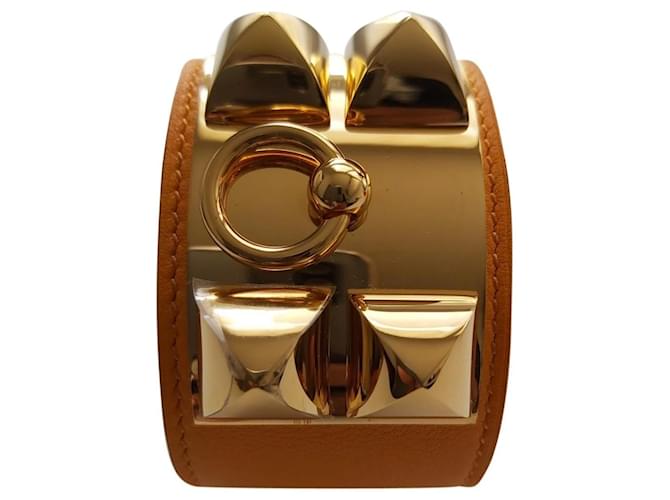 Kelly Hermès dog collar Golden Orange Cognac Leather  ref.380282