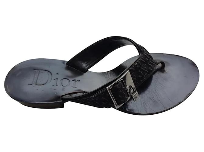 Dior Mulas Negro Plata Cuero  ref.380293