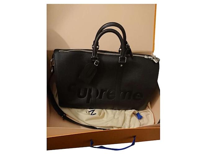 Supremo louis vuitton 55 Keepal Nero Agnello Pelle  ref.380294