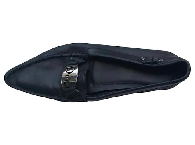 Dior Flats Black Leather  ref.380295