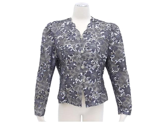 [Used] Givenchy GIVENCHY Scalloped Color Lace Sequins Jacket Outer Gray Silver 14 Silvery Grey Polyester Nylon Rayon  ref.380363