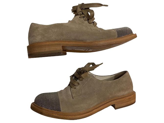 Botas de tornozelo Brunello Cucinelli em pele de cervo bege