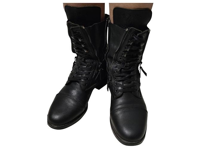 Cambon Chanel Biker Boots Black Leather