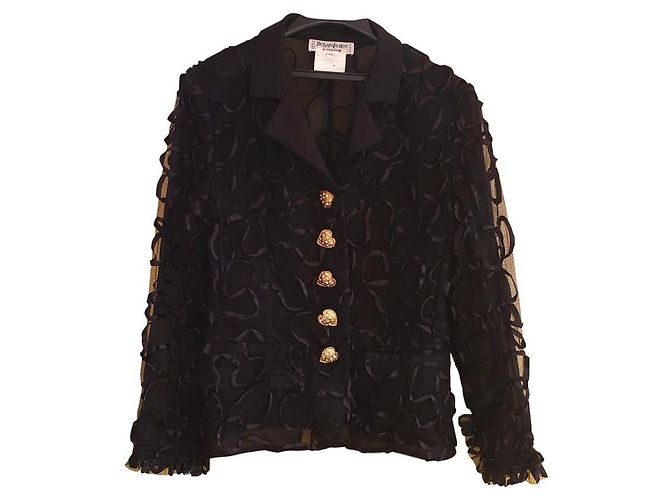 Yves Saint Laurent maßgeschneiderte Seidenjacke Schwarz 