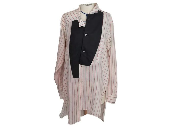 Camisa Loewe oversize assimétrica de algodão listrado e couro Preto Vermelho Multicor Cru Creme Fora de branco