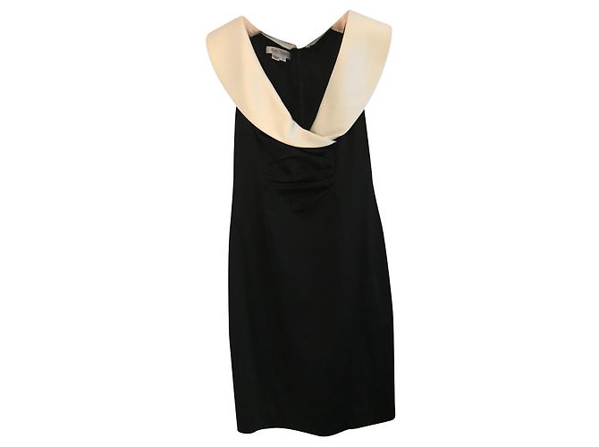 Vestido Kay Unger preto e branco de nylon