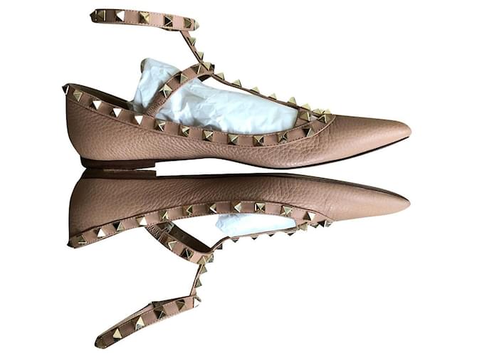 Valentino Garavani Valentino Rockstud Caged Ballet Flats Beige Leather  ref.381047
