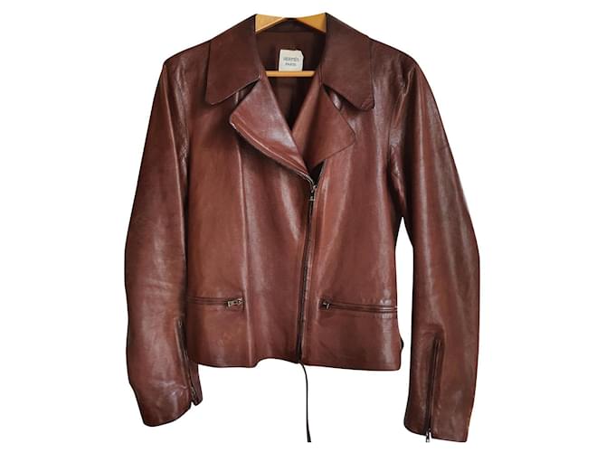 Hermès Biker jackets Cognac Leather  ref.381052