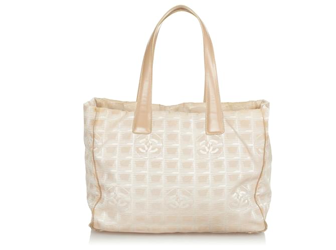 Chanel Brown New Travel Line Nylon Tote Bag Beige Leather Pony-style calfskin Cloth  ref.381228