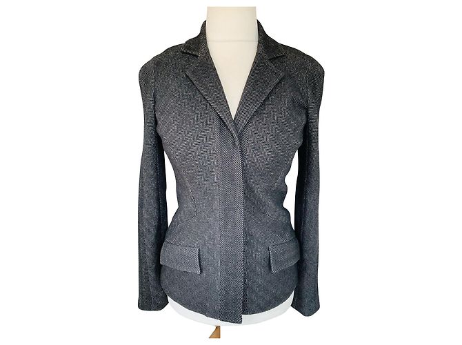 Diane Von Furstenberg Veste en tweed à chevrons DvF Georgica Gris