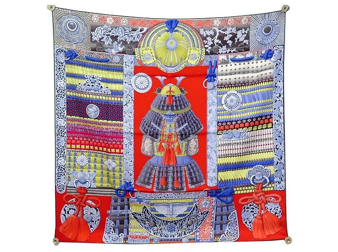 Hermès RARO NUOVO SCIARPA HERMES PARURES DES SAMOURAIS H003071S14 ALINE HONORE SETA BLU