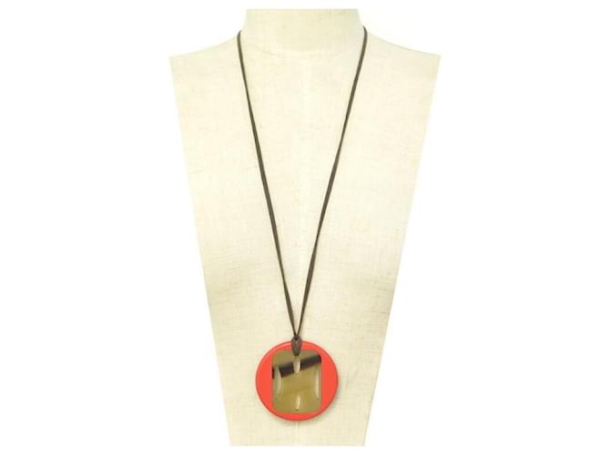 Hermès HERMES NECKLACE PENDANT IN BUFFALO HORN & VIETNAM LACQUER NECKLACE Brown Gold-plated  ref.381730