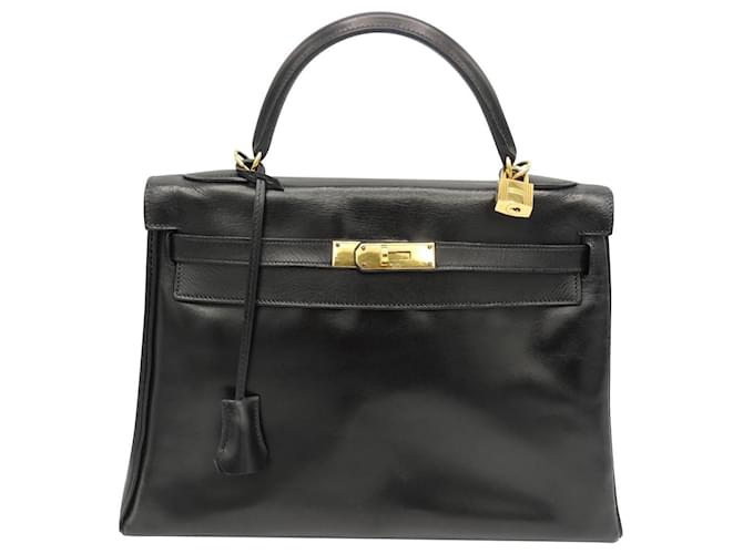 Hermès HERMES BAG KELLY 32 Black Box Gold hardware Leather  ref.382077