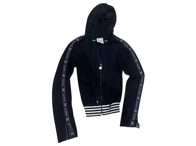 Cardigan com capuz Chanel preto e branco de algodão