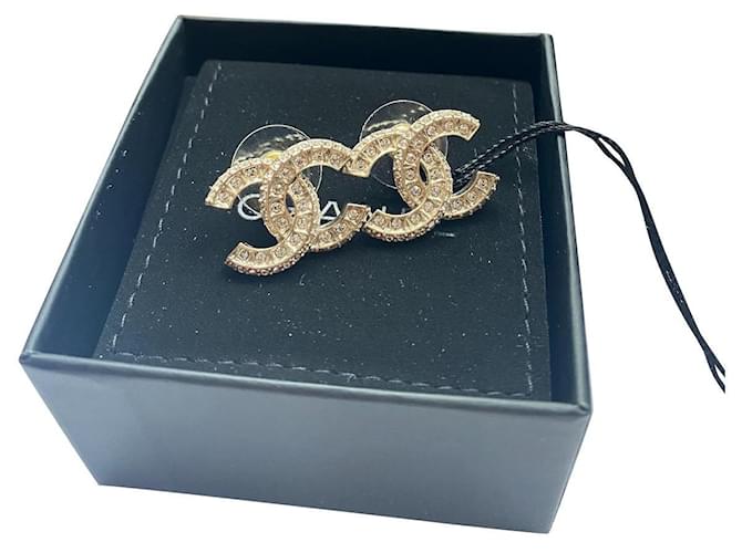 Chanel CC logo crystals earrings gold tone Gold hardware Yellow gold  ref.382114 - Joli Closet