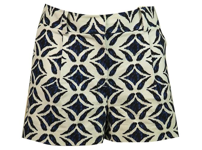 Diane von Furstenberg DVF Nápoles Blanco Azul Pantalones cortos de verano Pantalones Talla de pantalones 6 Algodón  ref.382241