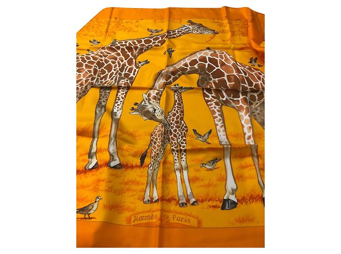 Kelly Hermès giraffe quadrate Arancione Seta
