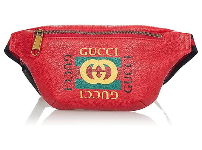 terwijl uitlijning jeans Gucci Red Logo Leather Belt Bag Multiple colors Pony-style calfskin  ref.382578 - Joli Closet