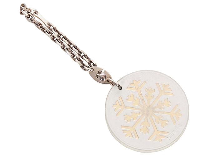 Hermès Porte-clés flocon de neige blanc Hermes Cuir Métal Veau façon poulain Argenté  ref.382585