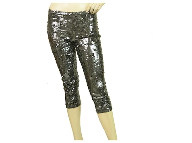 P.UNE.R.O.S.H. Pantalon pantalon Parosh Silver Sequined Shiny Crop Leggings Coton Argenté  ref.383130