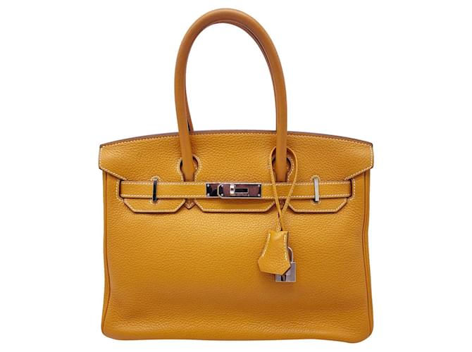 Hermès Hermes Birkin 30cm en cuir Clemence moutarde  ref.383205