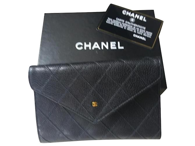 Chanel bolsa de moedas Preto Couro  ref.383206