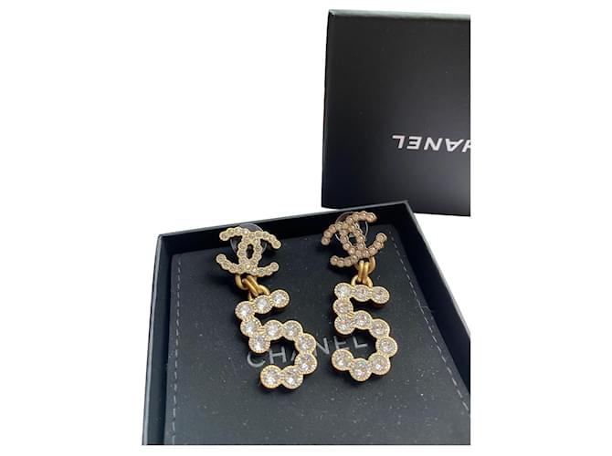 Chanel Crystal City of Light CC Drop Earrings Gold Golden Metal  ref.383256