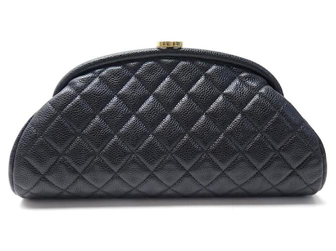 NEUF SAC A MAIN CHANEL POCHETTE CLUTCH CUIR CAVIAR MATELASSE NOIR NEW HAND BAG  ref.383407