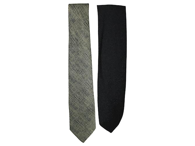 Giorgio Armani Set of Two Ties: Green and Black Silk  ref.383466