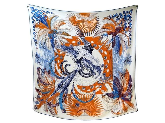 Hermès MYTHICAL HERMES CHALE PHOENIX TOUTSY IN CASHMERE AND SILK 140 SCARF SHAWL White  ref.383496
