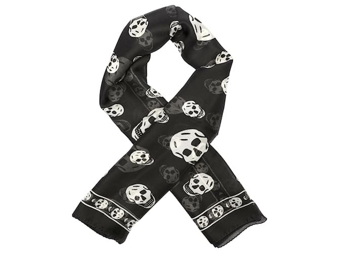 alexander mcqueen Skull silk scarf black white  ref.383584