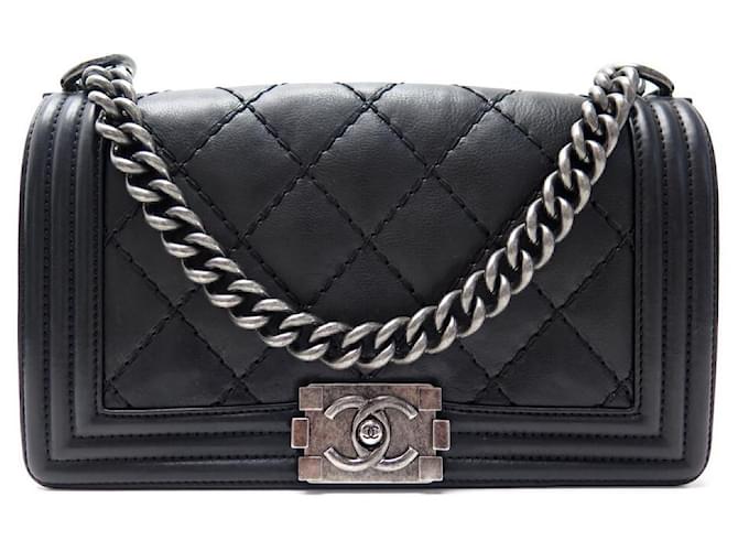 BORSA A MANO CHANEL BOY MEDIA IN PELLE TRAPUNTATA BORSA A MANO BANDOULIERE NERA Nero  ref.383608