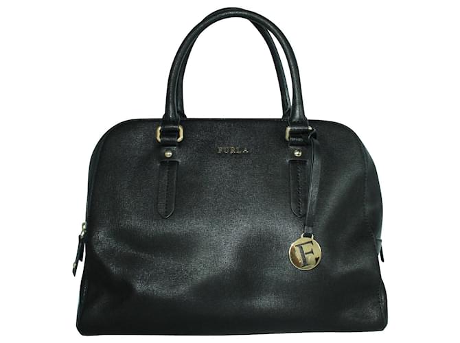 Furla Black Textured Leather Handbag  ref.383609