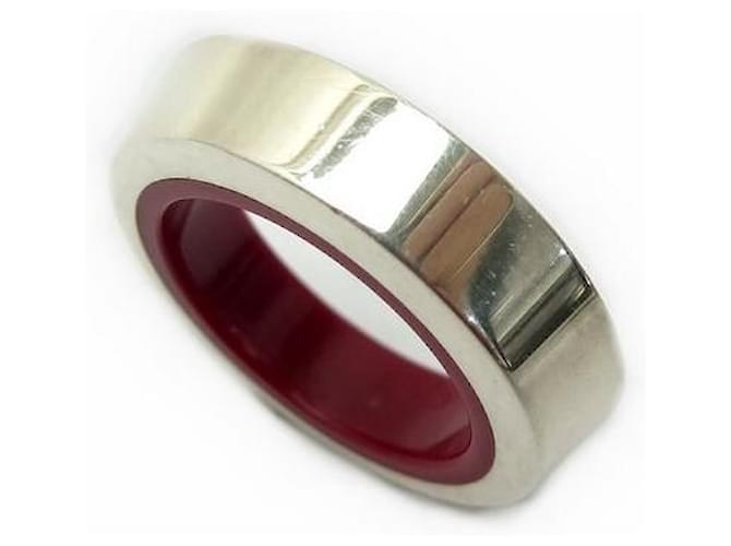 Hermès HERMES RING SIZE 50 SOLID SILVER & RED RESIN + SILVER RING BOX Silvery  ref.383610