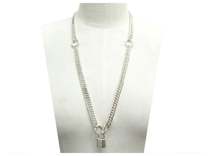 Hermès HERMES NECKLACE PADLOCK lined CHAIN SILVER 925 + NECKLACE BOX Silvery  ref.383619