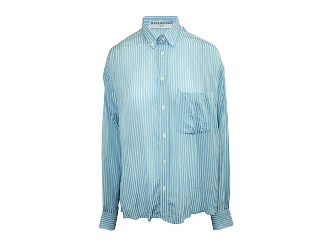 Balenciaga Blue Striped Oversized Shirt with Back Opening Cellulose fibre  ref.383641