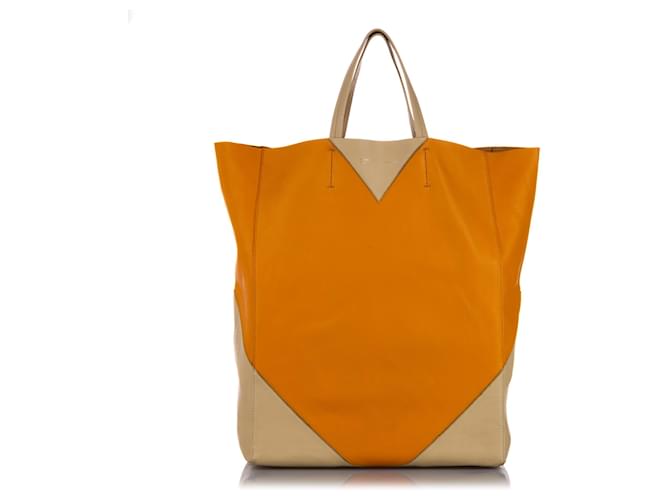 Céline Celine Orange Vertical Coeur Cabas Tote Bag White Leather Pony-style calfskin  ref.383760