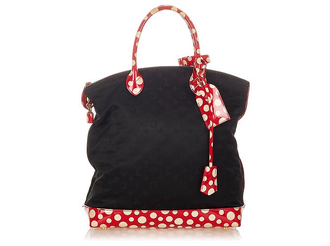 Louis Vuitton Black Monogram Lockit Vertical Yayoi Kusama Dots Infinity MM Nero Rosso