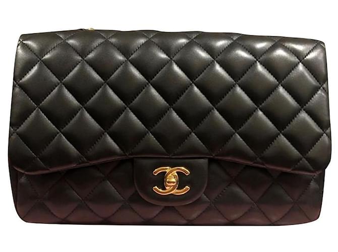 Chanel Timeless Classic Jumbo Flap-Tasche Schwarz Leder  ref.384202