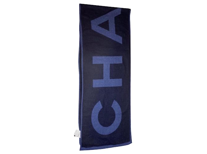 Chanel New Cashmere & Silk Scarf Black Navy blue  ref.384216