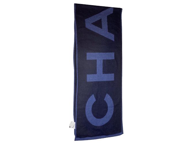 Sciarpa Chanel New Cashmere e Seta Nero Blu navy Cachemire