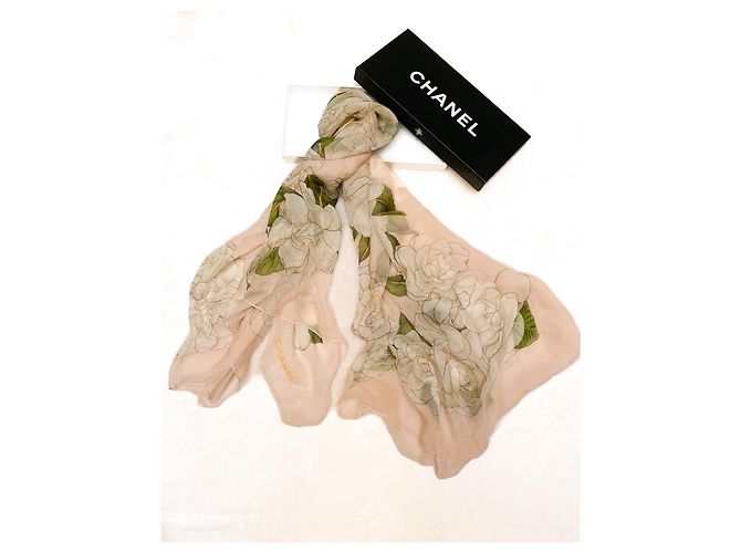 Chanel Large silk square Camellias Pink