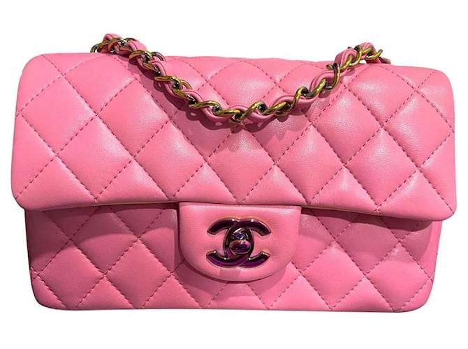 Timeless Mini bolsa retângulo atemporal Chanel Pink Rosa Couro  ref.384742