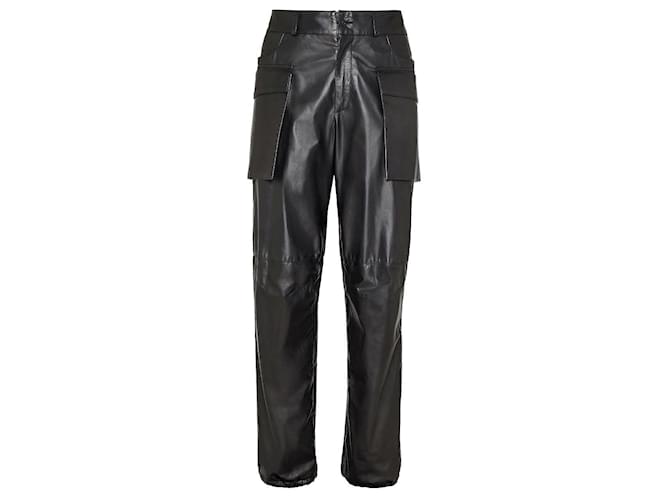 Salvatore Ferragamo nouveau pantalon cargo en cuir noir 48 IT  ref.384749