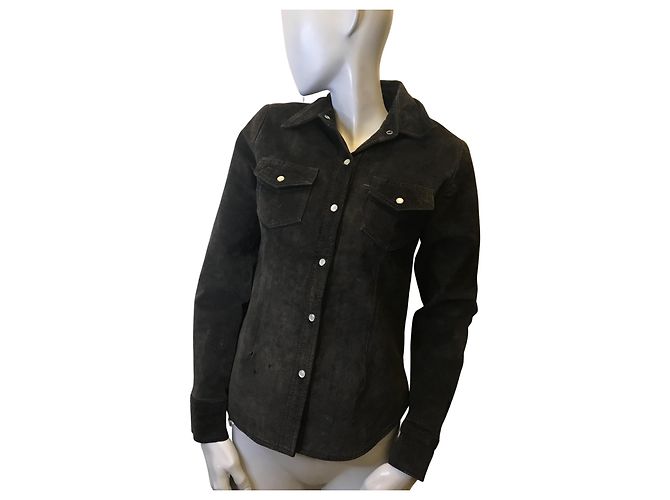 Autre Marque Dunkelbraune Wildlederjacke aus Hirschleder